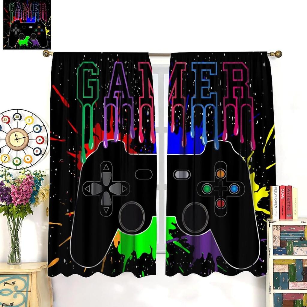 Modern Game Curtains Cartoon Abstract Colour Pigment Creative Electronic Video Gamepad Windows Treatments Insulation Curtain Thermal Polyester