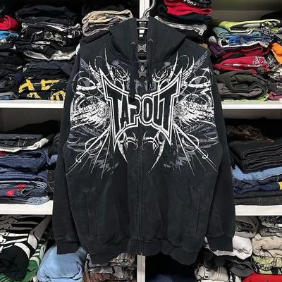 Y2K Skeleton Zip Hoodie 90s Retro Pattern Print Zip Top Tap Sweatshirt