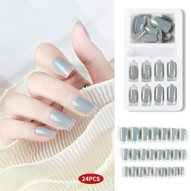 Artificial False Nails Wearable Fake Nail Press on Full Cover Detachable Fingernails Jelly Gule Nail Flie for Women Girl