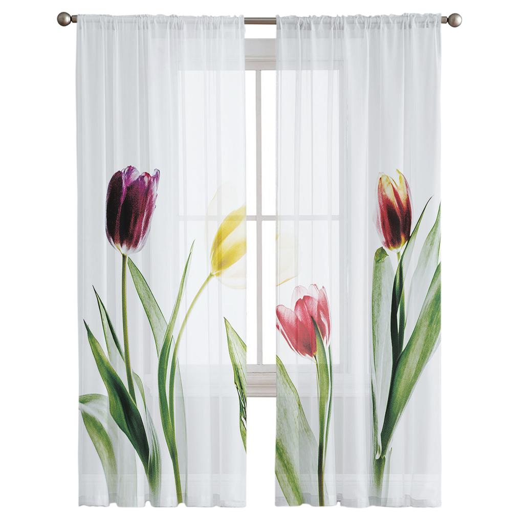 Farbige abstrakte Blumen-Tüllvorhänge für Wohnzimmer, Küche, durchsichtiger Voile-Vorhang, Schlafzimmer-Fensterpaneele