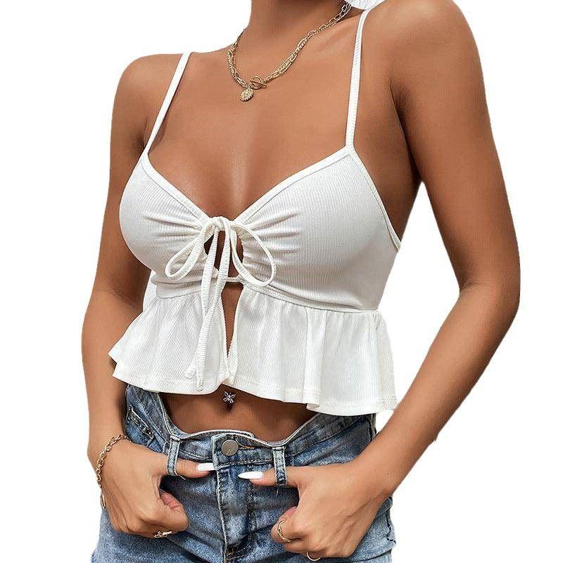 Summer Fashion Style Ins Versatile New Arrival Women's Clothing Sexy Low-Cut Sexy Open Back Knotted Short Sling Tops