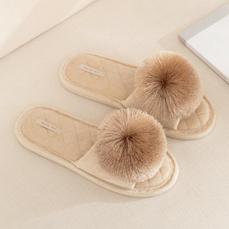 Fashion New Winter Open Toe Slipper Fashion Fur Thick Sole Flats Heel Ladies Casual Slip On Bedroom Shoes Soft Outdoor Slides Shoes