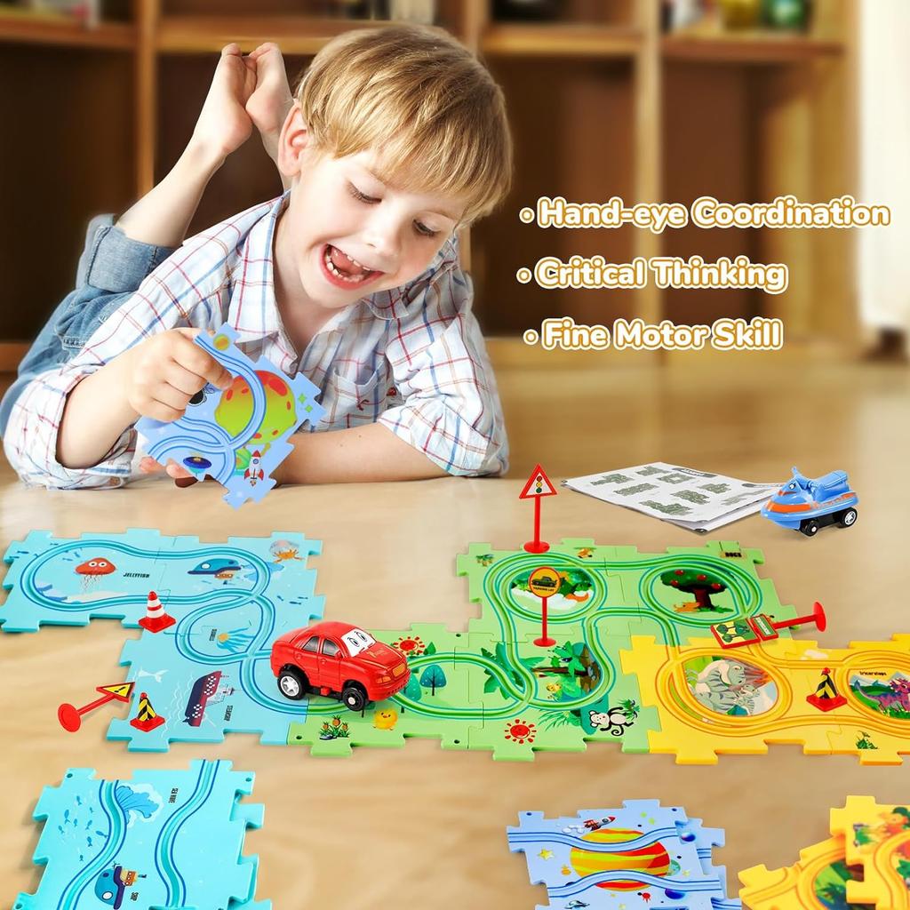 Non-Toxic Puzzle Racer Kids Car Track Set Plastic Floor Puzzles For 3 4 5 6 Year Old Children Montessori Toys Brain Toys New