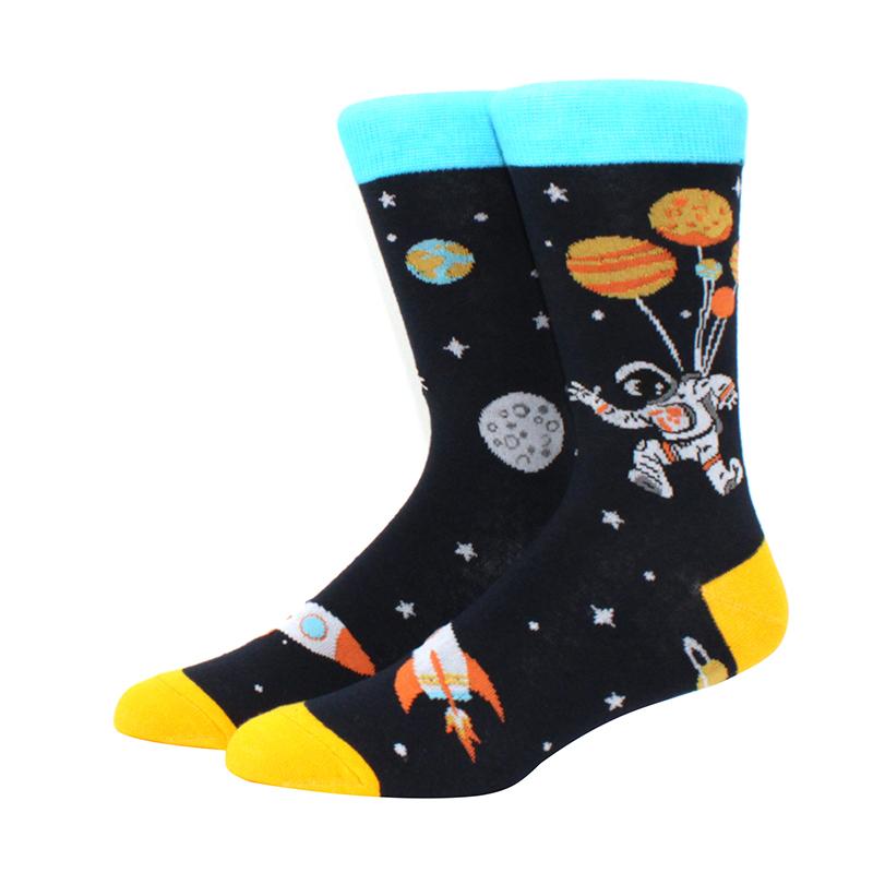 Unisex Malerei Stil Astronaut Mann Socken Baumwolle Harajuku Bunt Vollsocken Damen Weltraum Streetwear 1 Paar Größe 38-46