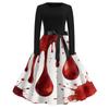 Women's Retro Halloween Print Long Sleeve Neck Casual Dress for Fall Party