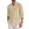 Men Casual Loose Stand Collar Long Sleeve Solid Color Plus Size Shirt