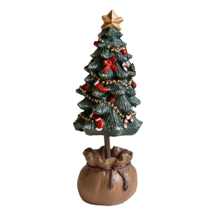 Festival Colorful Christmas Tree Miniature Statue Resins Figurine Ornament for Seasonal Holiday Desktop Decoration Gift