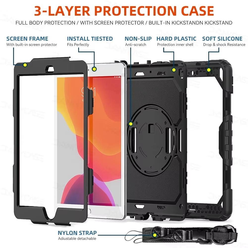 Heavy Duty iPad Case For 10th Gen iPad 9.7in 10.2in 10.9in 11in 12.9in 13in M2 M3 M4 11th(A16) 7/8/9th mini 7 6 8.3in case