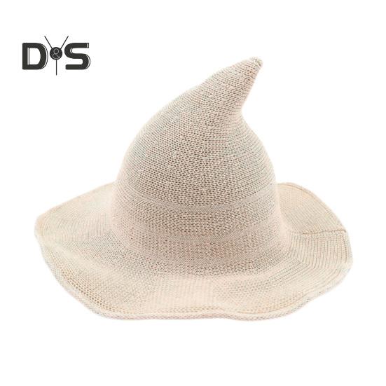 Witch Cosplay Hat Halloween Costume Knitted Foldable Pointed Solid Color Photo Prop Masquerade Festival Decoration Cap Headpiece