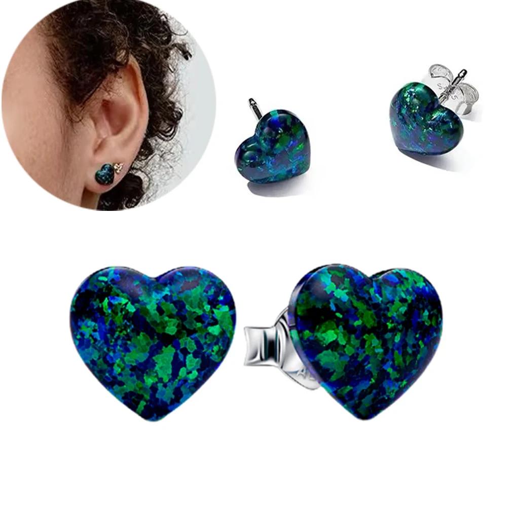 

925 Silver Blue Green Illusion Heart Charm Beads Fit Women Bracelet Necklace Earrings Diy Jewelry Gift
