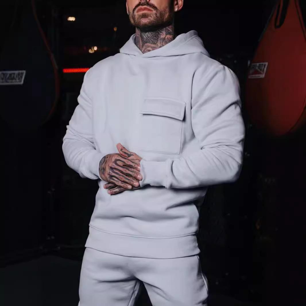 

Men s New Fashionable Casual Patch Bag Imitation Cotton Large Size Hooded Pullover Sweatshirt S