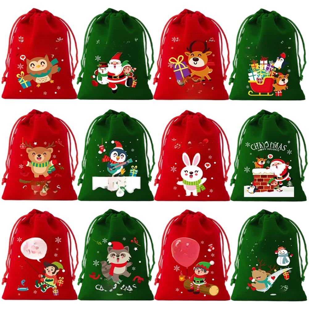 Holiday Velvet Drawstring Present Sacks 12 Pack for Party For FAVORS Polyester Fabric Bags Suitable for Candy Small Treats