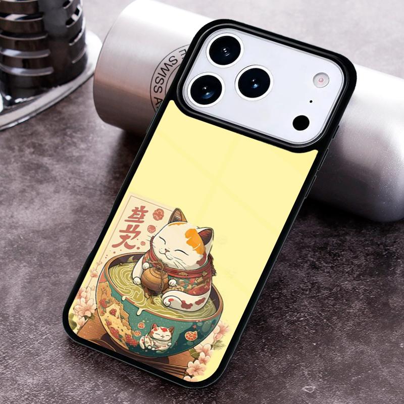 Neko Ramen Japan Cat Anime Phone Case for iPhone 17 16 15 Pro Max Air 14 13 12 11 Plus Shockproof Capa Cover