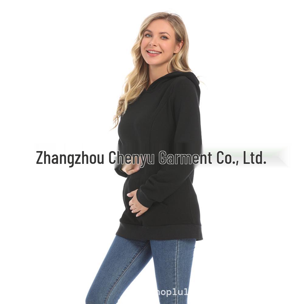 Maternity Winter Fashion: Trendy Fleece-Lined Breastfeeding Sweatshirt for Moms, Age-Reducing Solid Color Outerwear