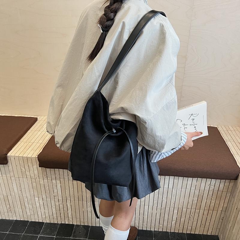 Solid Color Casual Bow Korean Version Fashion Matte Large Capacity Retro Tote Underarm Bag Women