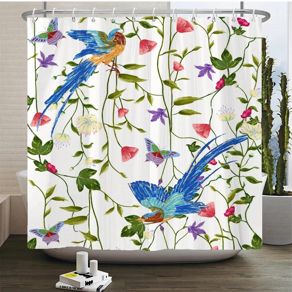 

Watercolour FlowersLeaves Shower Curtain Morden Art Floral Waterproof Fabric Bathroom Curtains Room Decor Curtain With Hooks W90XH180cm