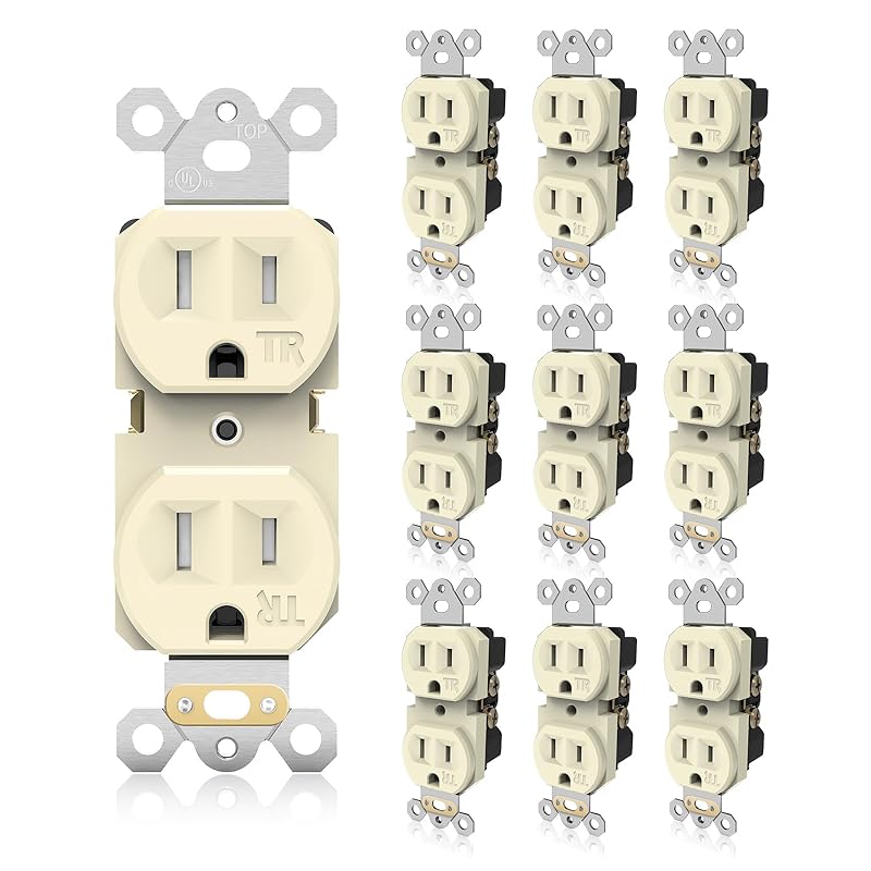 TOPELER Duplex Wall Receptacle Outlets, 20A Tamper-Resistant Electrical Receptacle, 2 Pole 3 Wire, Self-Grounding, Residential Grade Wall Power