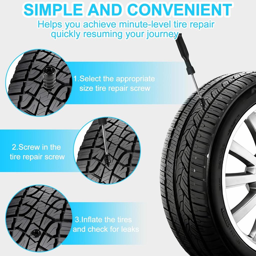 60 PCS Premium Tire Repair Rubber Nails Kit, Portable Screw in Tire Plugs with Screwdriver, Tire Plug Screw for Repairing Punctures in Vacuum Tires,