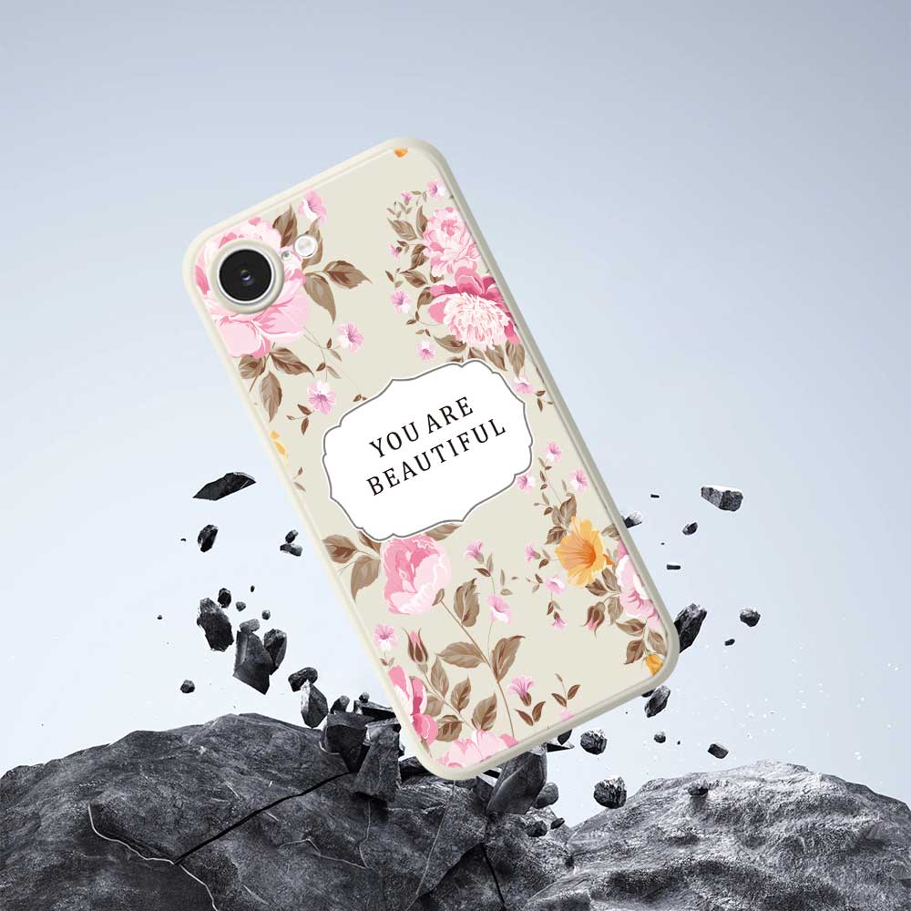 For iPhone 16e Case Beauitful Flowers Pattern Printing Straight Edge TPU Phone Back Cover