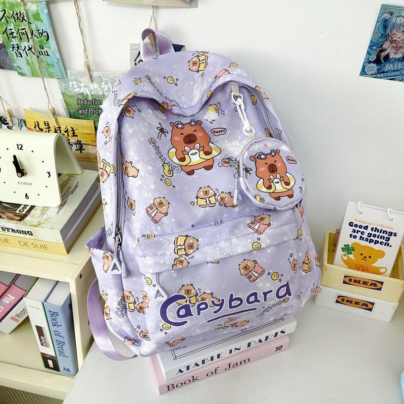 New Style Lightweight Children's Backpack - Large Capacity for Boys & Girls, Double Shoulder Bag with Capybara Design