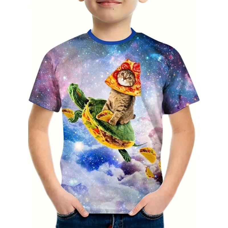 2025 Kids Clothes Summer Cartoon Astronaut Round Neck Short Sleeve Graphic T Shirts Fun Children's Clothing T-Shirt for A Boy