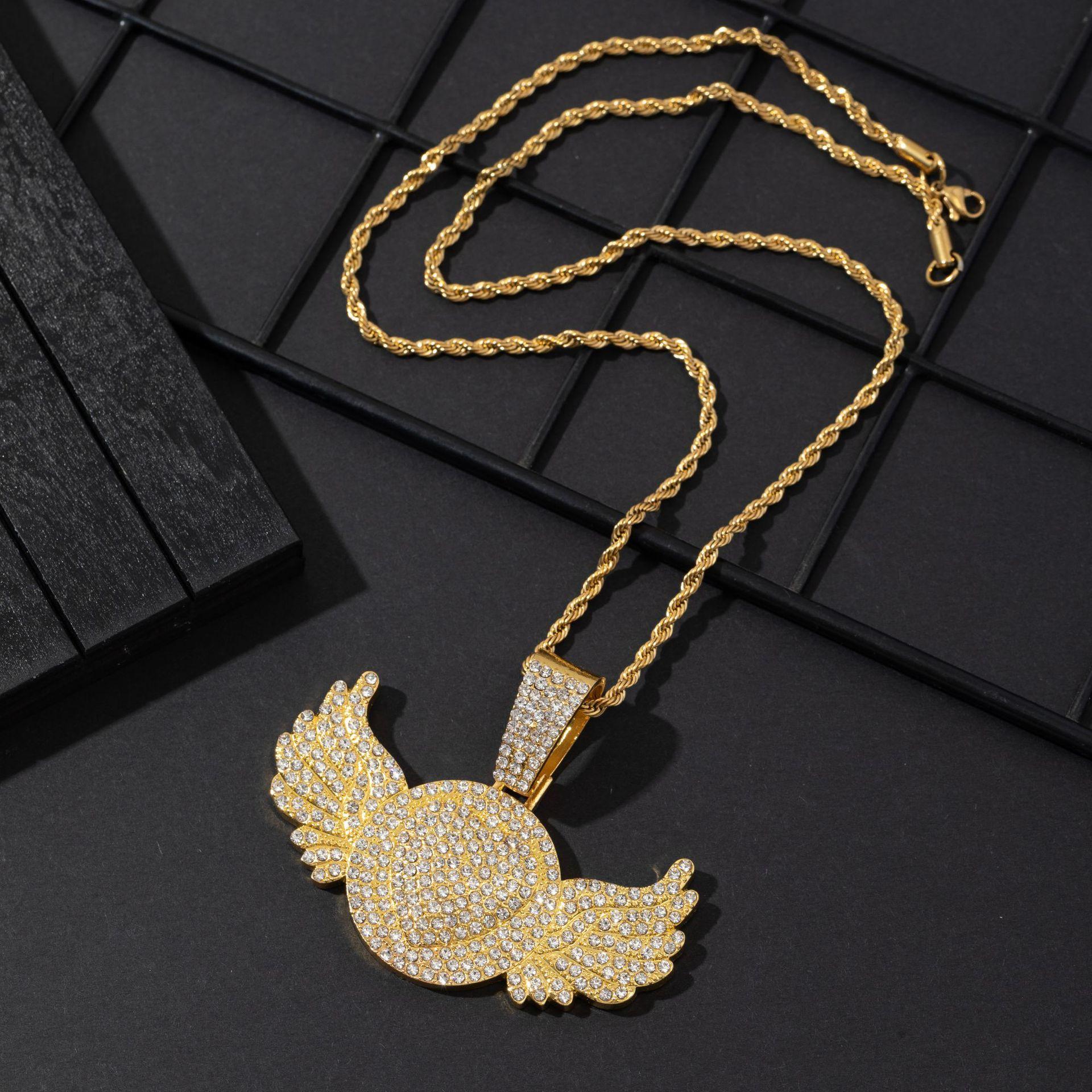 Подвеска «Крылья ангела любви» с бриллиантами на кубинской цепочке, преувеличенное ожерелье в стиле хип-хоп