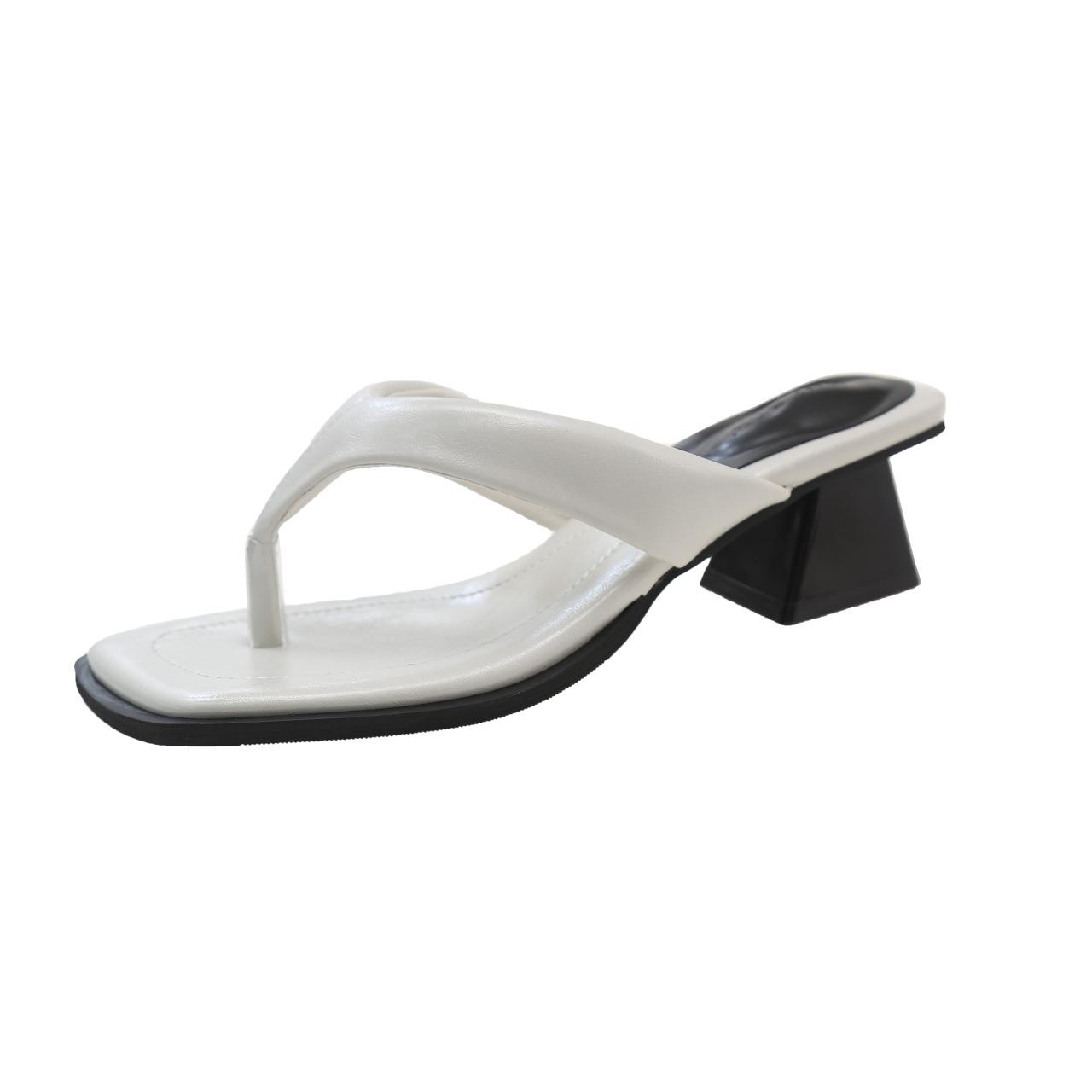 

Casual Shoes, Flip-flops with Thick Heels, Women s High-heeled Square-toe Sandals 39 бежевий