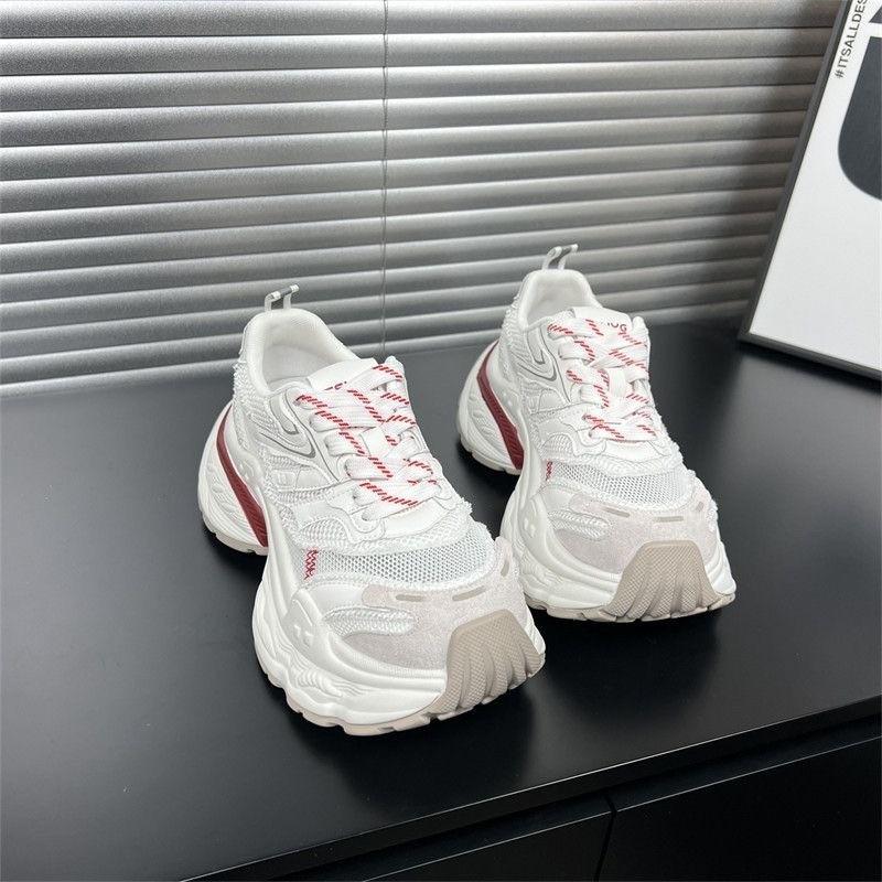 Leather Daddy Shoes Trendy New Spring Breathable Mesh Casual Sports Running Shoes Women's Autumn Red Women's Shoes