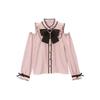 Cross-Border Europe Cute Versatile Japanese Style Bow Long Sleeve Ruffle Shirt for Women