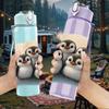 1PC Group Penguin Family Antarctic Print 750ml Color Plastic Sports Water Bottle Leakproof Flip Straw Lid Suitable for Sports Office Home Use