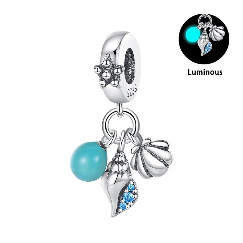 Summer 925  Silver Sailing Ship Lighthouse Luminous Ocean Series Charms Beads Fit Pan 925 Original Bracelets DIY Jewelry