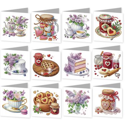 12PCS Color Theme DIY Rhinestone Diamond Art Mosaic Postcards Diamond Art Handmade Cards for Birthdays Thanksgiving and Holidays