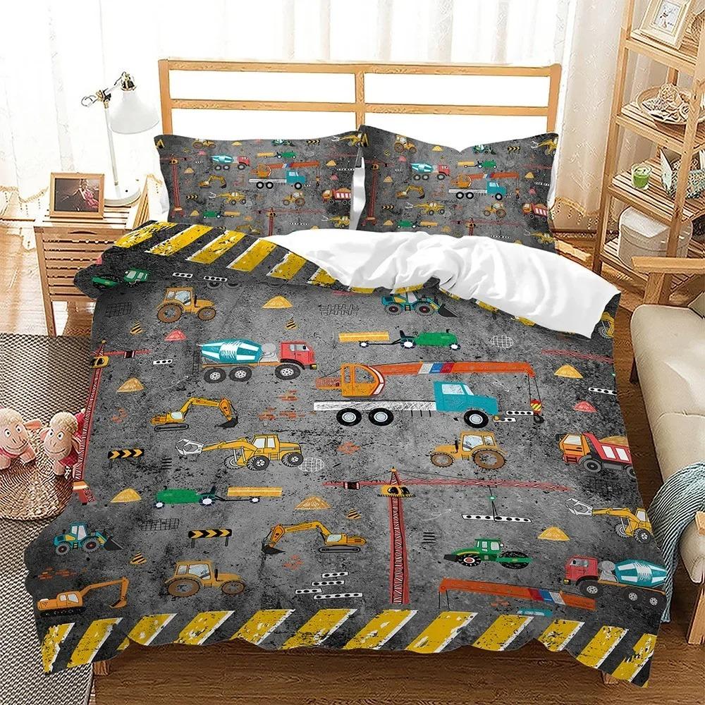 Engineering Vehicle Bedding Sets For Boys, Excavator Duvet Cover Set,Queen Comforter Cover,Playstation Designs, Bed Set For Teen