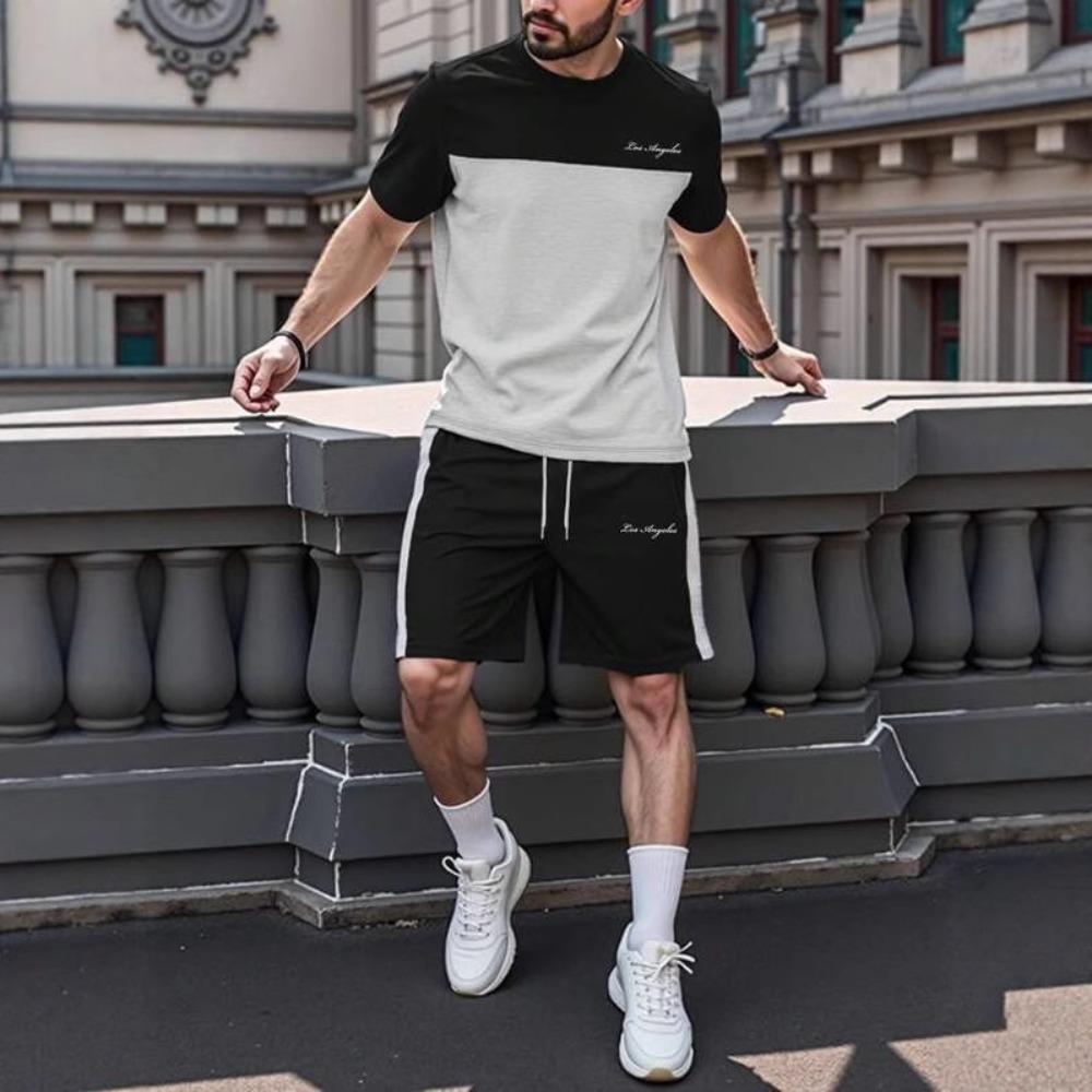 Men's Summer Comfortable Fashionable 2-piece Set Beach Vacation Leisure Sports Style Short Sleeved Set Loose Oversized Breathable Sports Wear