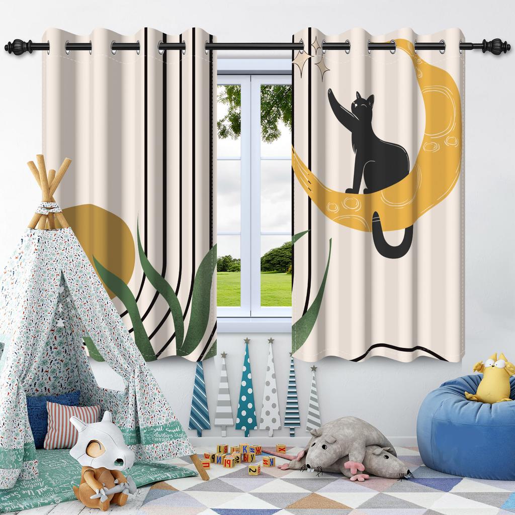 2Pcs Bohemian Style Curtains Plants Leaf Geometric Pattern Blackout Curtains Boho Window Curtain for Bedroom Apartment Decor