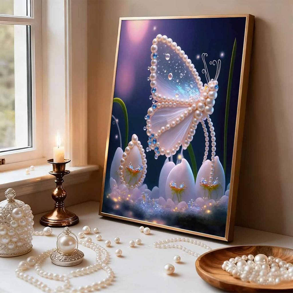 DIY Butterfly Pearl Art Painting for Home Wall Decor Pearl Gem Paintings Picture Arts Craft  for Adults/Beginners Gift Idea Home Decor Without Frame