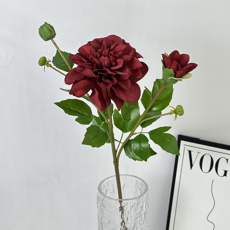 Artificial Flower Wedding 3head 3d Dahlia Silk Fabric Event Photography Decor