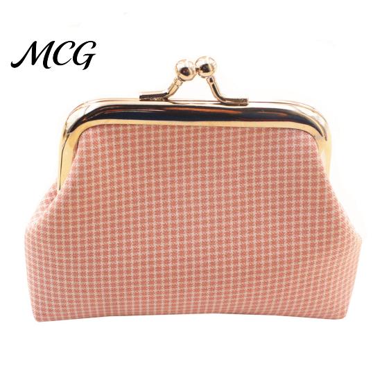 Travel Coin Holder Retro Plaid Purse, Cotton Fabric Small Change Mini Purse Kiss Lock Pouch for Women Coins Cash Earrings Lipstick Storage