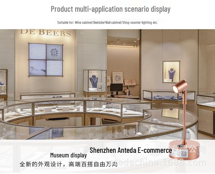 Altın LED Şarjlı Takı Spot Işığı Teşhir Kutusu Standı