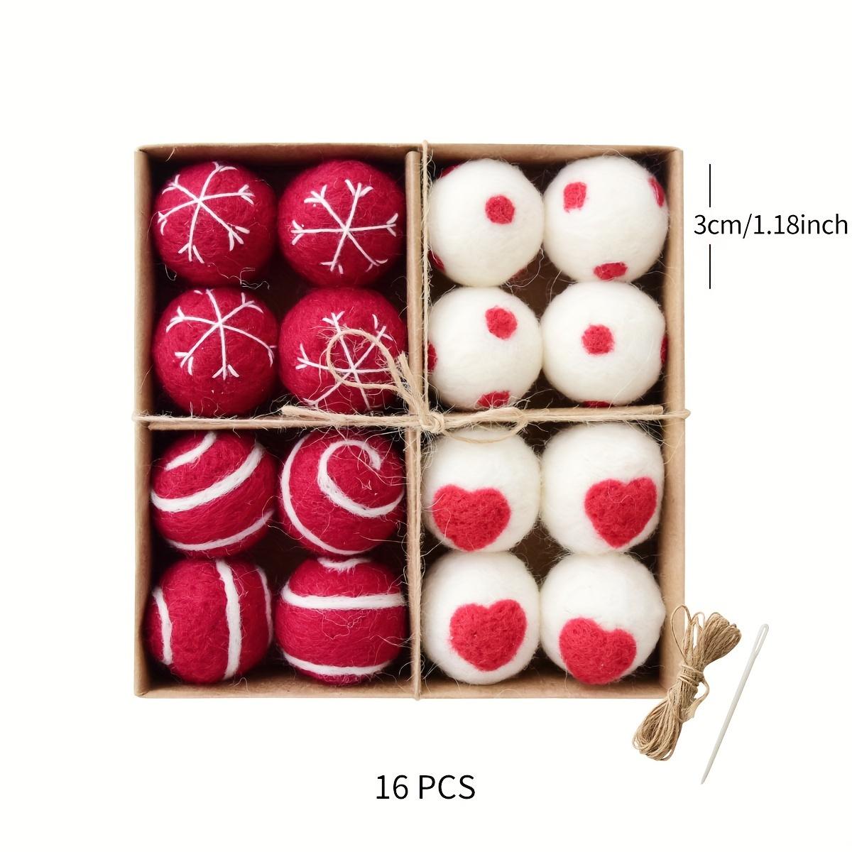 

1 Box/16pcs,Christmas Box Decorations, Christmas Wool Ball Decoration Hanging Balls,Christmas Tree Decoration Small Pendants,Holiday Party Decorations Red And White
