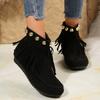 Mode Damenstiefel Winter Neu Vintage Fransen Stiefeletten Damen Seitenreißverschluss Freizeitschuhe Runde Zehenpartie Damen Schneestiefel Zapatos De Mujer