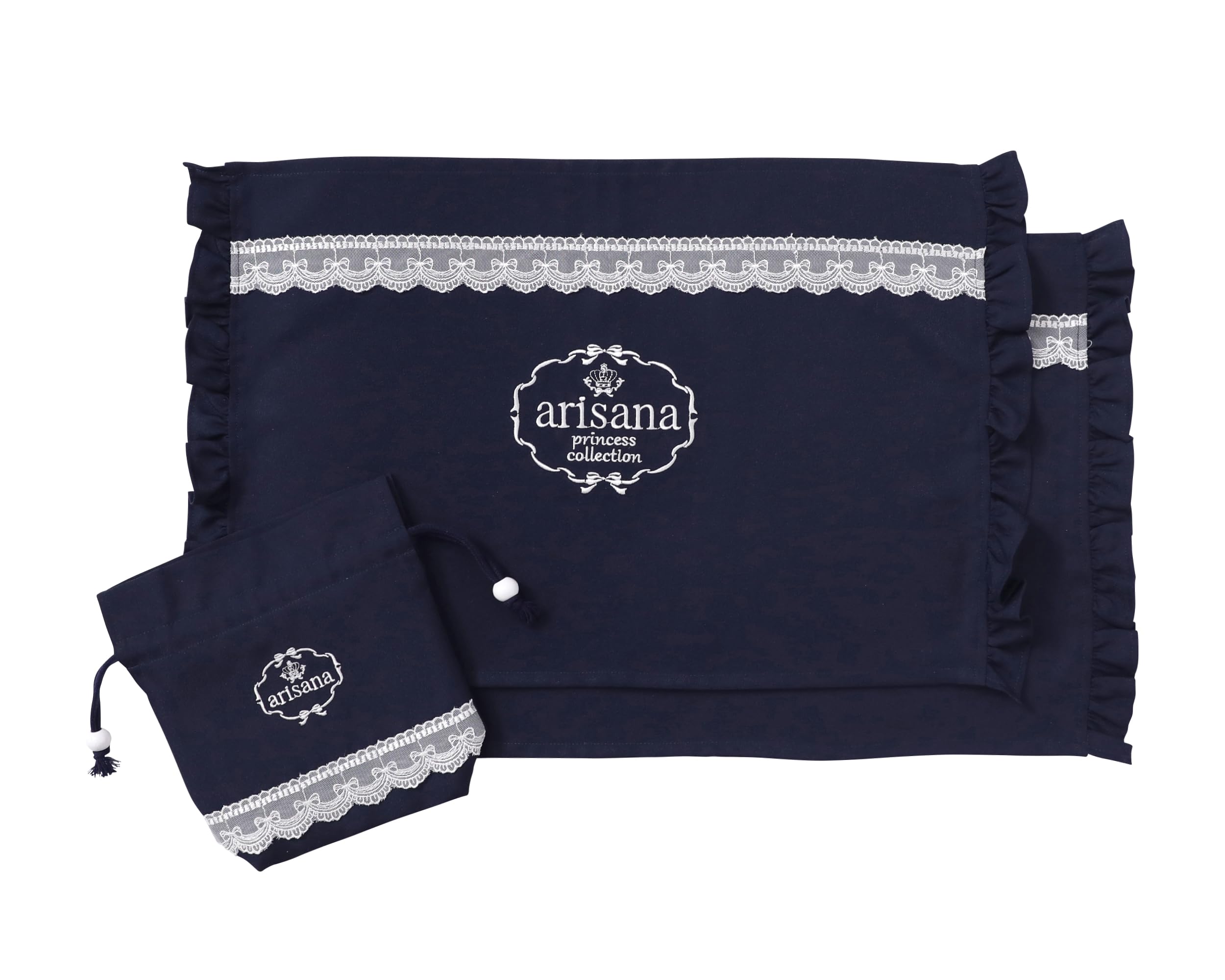 

[Arisana] Arisana Placemat Set for Girls (Elementary School/Kindergarten), 2-piece set with drawstring bag, frill design, Dark Navy, Free Size