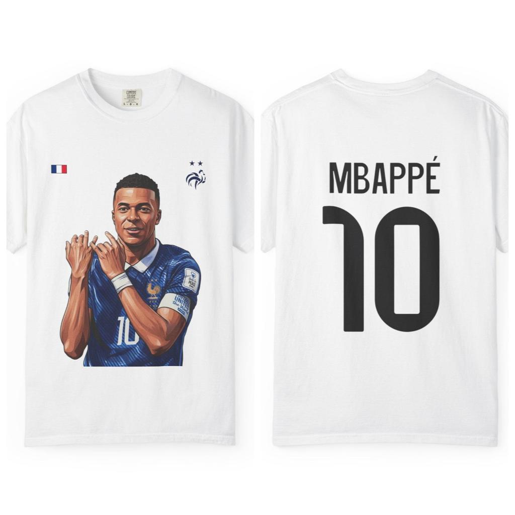 Kylian Mbappe France 10 Cartoon Portrait Tshirt French National Football Team Fan Oversized Casual Tee