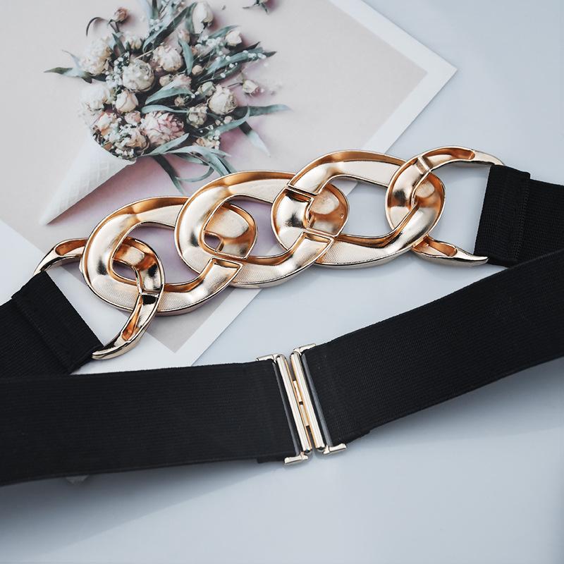 Women's Black Elastic Corset Waist Belt with Metal Chain Accessories