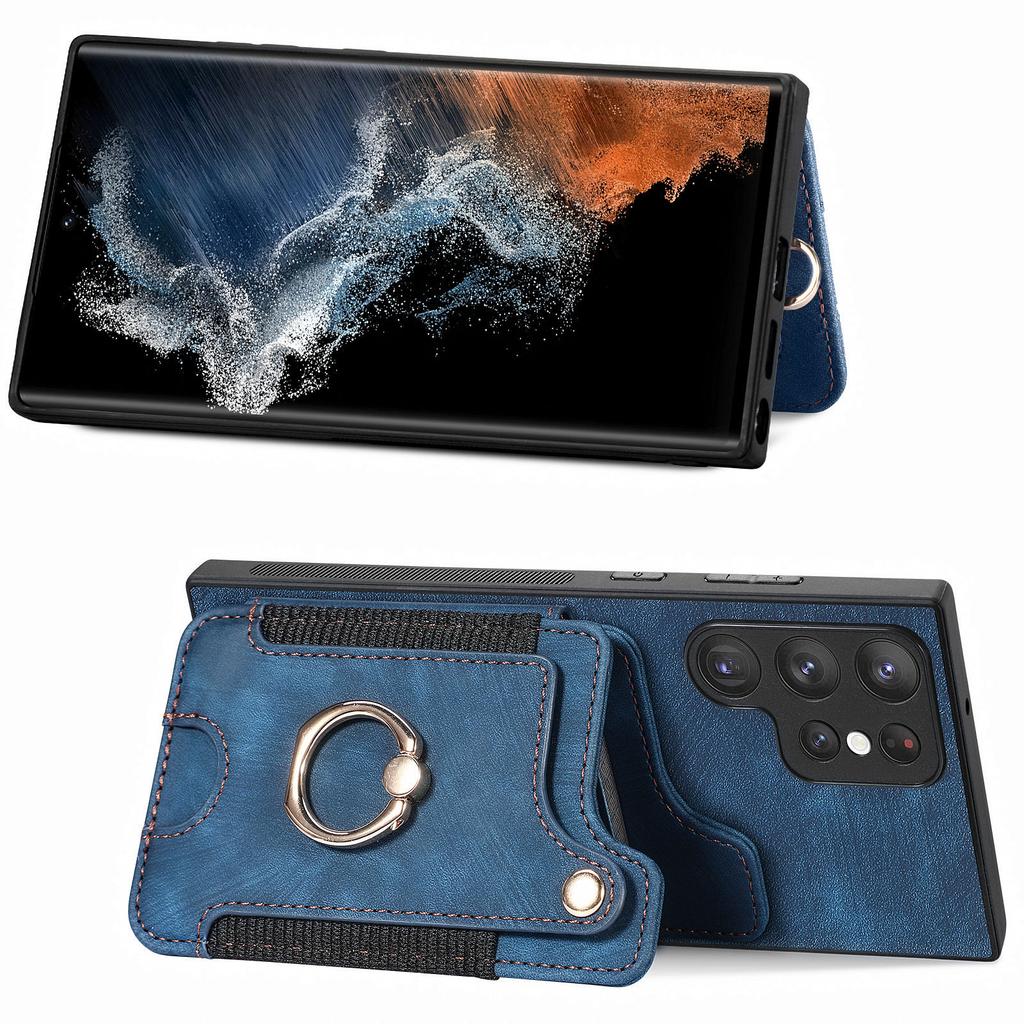 D4 For Samsung Galaxy S22 Ultra 5G Case RFID Blocking Card Holder Retro Style Cover