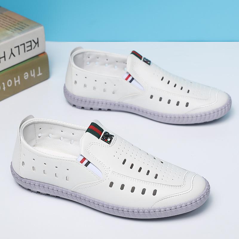 

Дышащие тонкие кожаные повседневные туфли на мягкой подошве летние мужские туфли мужские легко надеваемые кожаные туфли мягкая кожа тренд белые туфли 44 белый