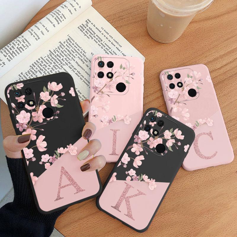For Redmi 10C Redmi10C Phone Case Cute Pink Flowers Letter Back Cover Silicone Capa Soft Bumper Coque For Redmi Note 8Pro 8T 12C