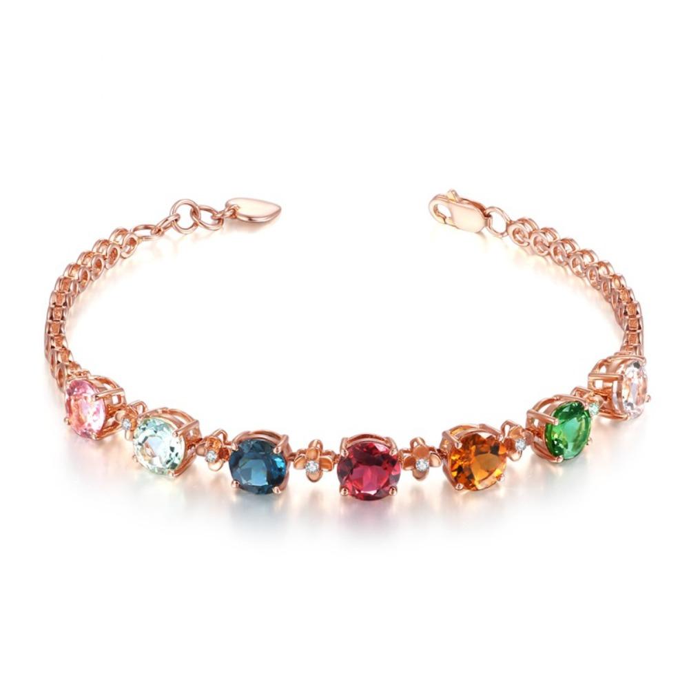 18K Gold Plated Colorful Tourmaline Bracelet Women Beaded Gemstone Jewelry Candy Tourmaline Gift