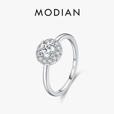Modian 0,5 Karat D Farbe VVS1 Runder Moissanit Ring 925 Sterling Silber Ringe Wunderschöner Hochzeitsschmuck für Frauen Jubiläumsgeschenk