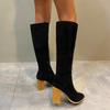 Large Size Pointed Elastic High Heel Over Knee Boots Thick Heel Autumn and Winter Skinny Leg Boots Women